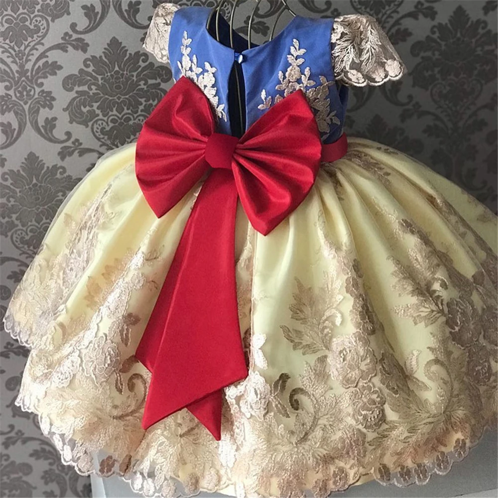 1-10Years Fancy Girls Princess Christening Birthday Party Dresses Kids Ball Gown Lace Floral Infant Prom Wedding Ceremony Dress