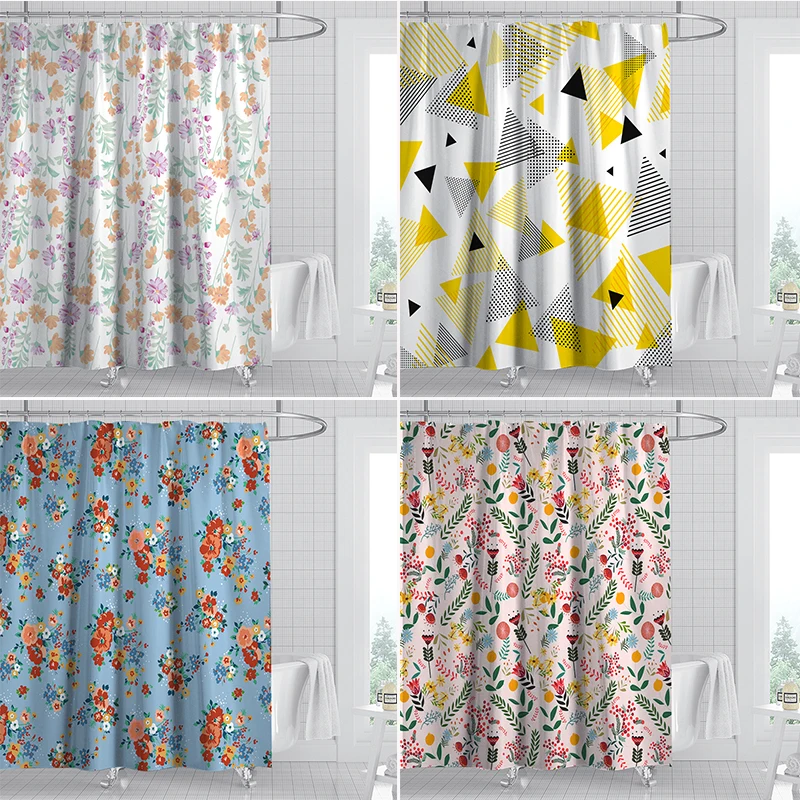 Environmentally Friendly Polyester Small Floral Shower Curtain with Hook Shower Curtain Set Waterproof Shower Curtain