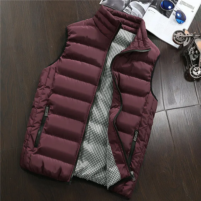 Осенне-зимний мужской стильный жилет мужской жилет размера плюс 5XL теплый жилет без рукавов мужской зимний жилет мужской жилет Повседневные Пальто - Цвет: Darkred