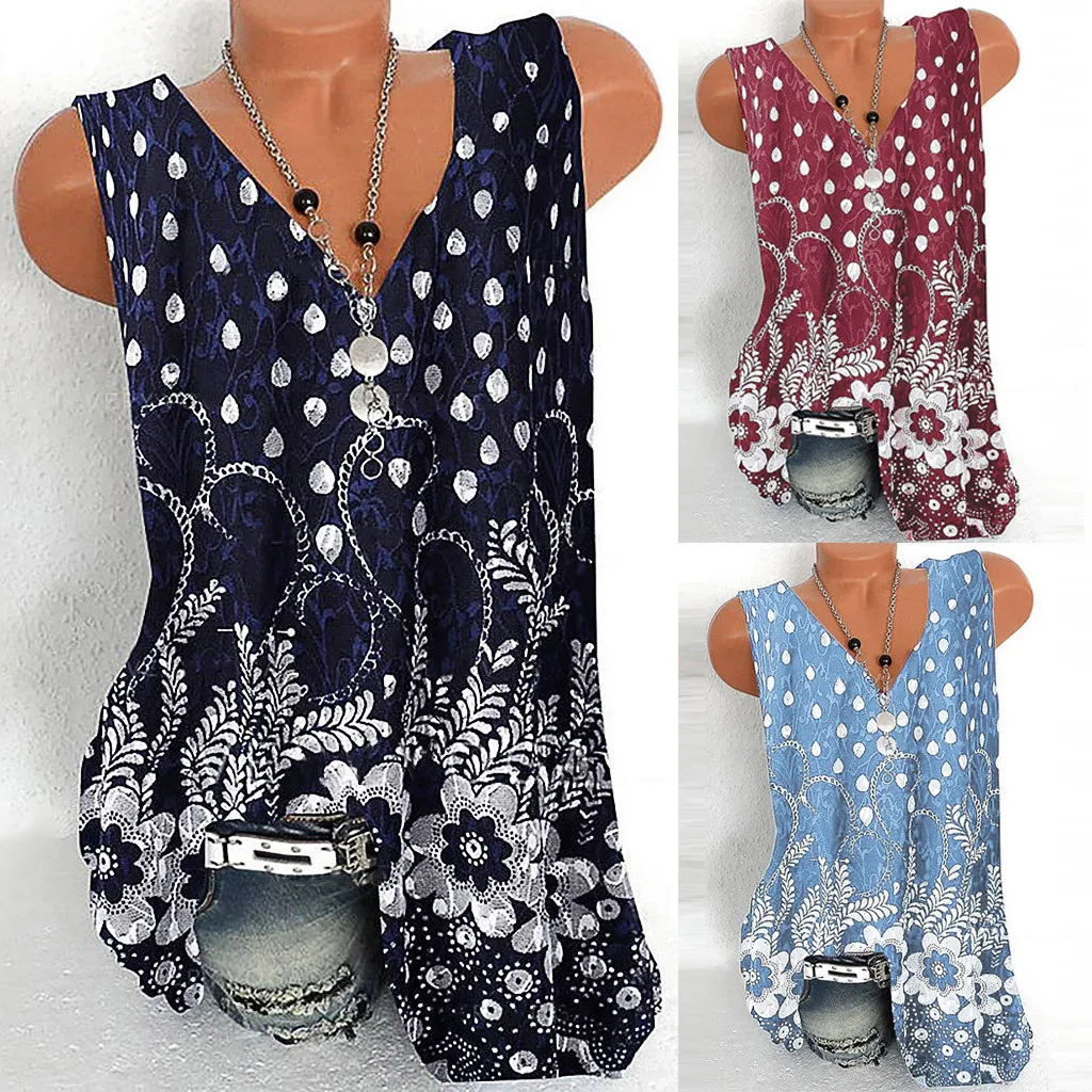 Женская блузка без рукавов с круглым вырезом и цветочным принтом | одежда