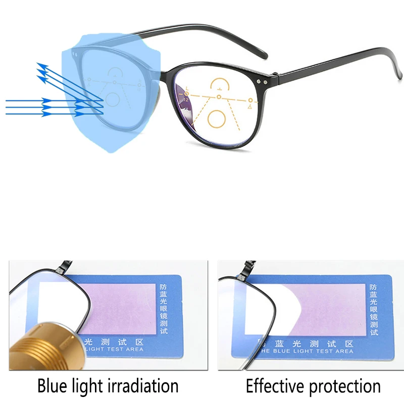 

Oversize Progressive Multifocal Reading Glasses Men Women Anti-blue Light Presbyopic Glasses +1.0 to +4.0