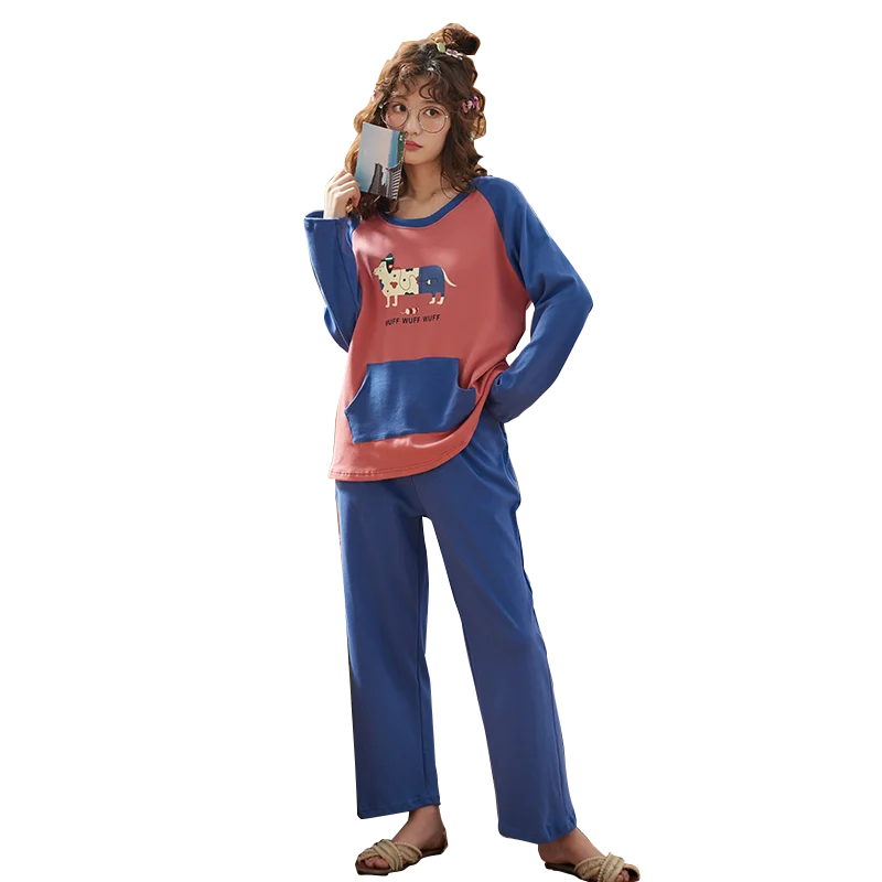 

BZEL Large Size Pajamas Set Cotton Sleepwear Loose Nighty Casual Pijamas Mujer Soft Nightwear New Spring Autumn Pyjamas Homewear