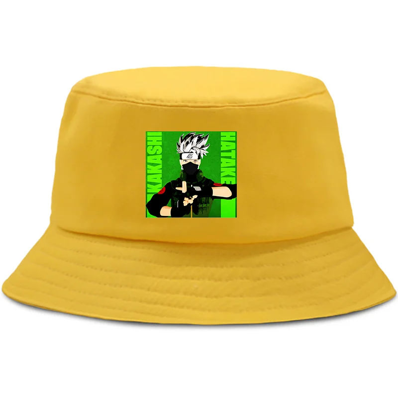 

90s Women Men Panama Bucket Cap The Design Flat Visor Fisherman Hat Anime Sun Yellow Hat Hip Hop Fishing Hats