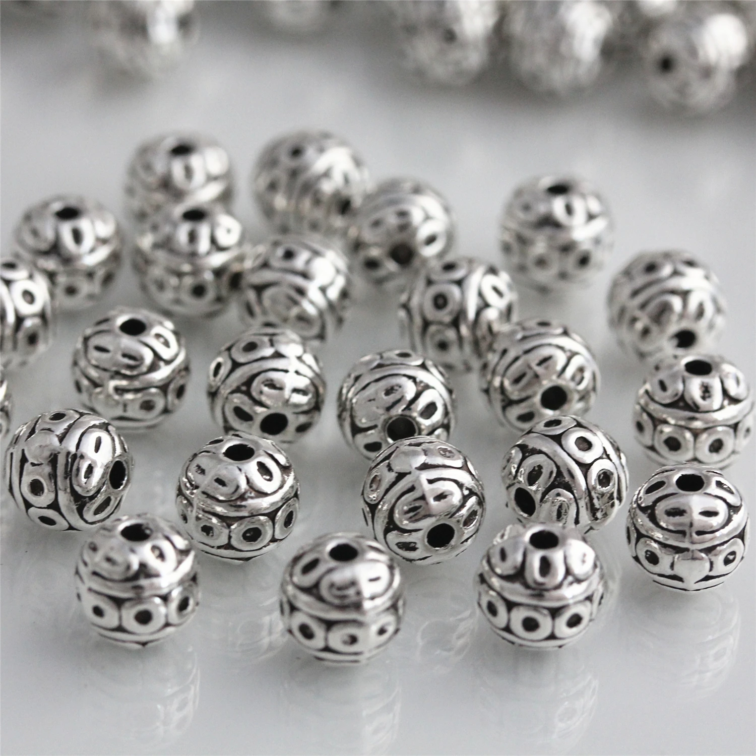 Круглые резные бусины тибетские серебряные для спейсеры Украшений Браслет