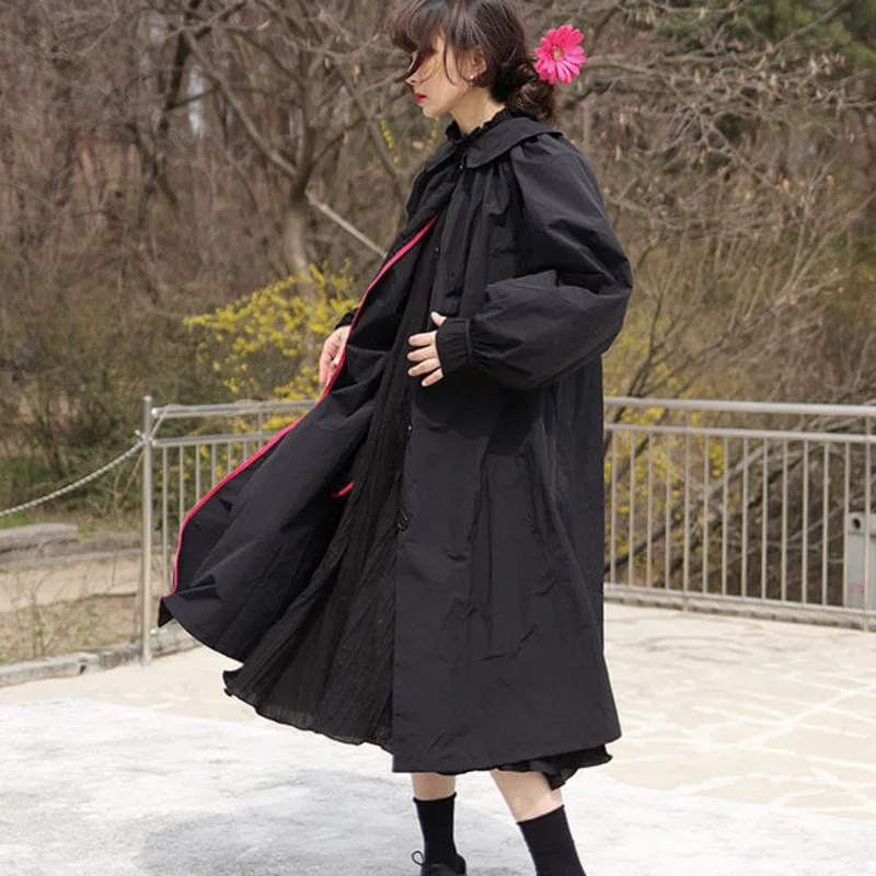 LANMREM 2019 осень и зима новая мода сплошной цвет однобортная кукла воротник фонарь