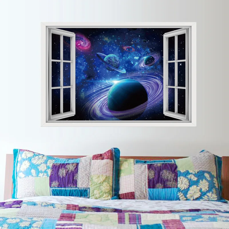 

New 3D star planet false window dolphin shark bedroom living room removable environmental decorative wall sticker