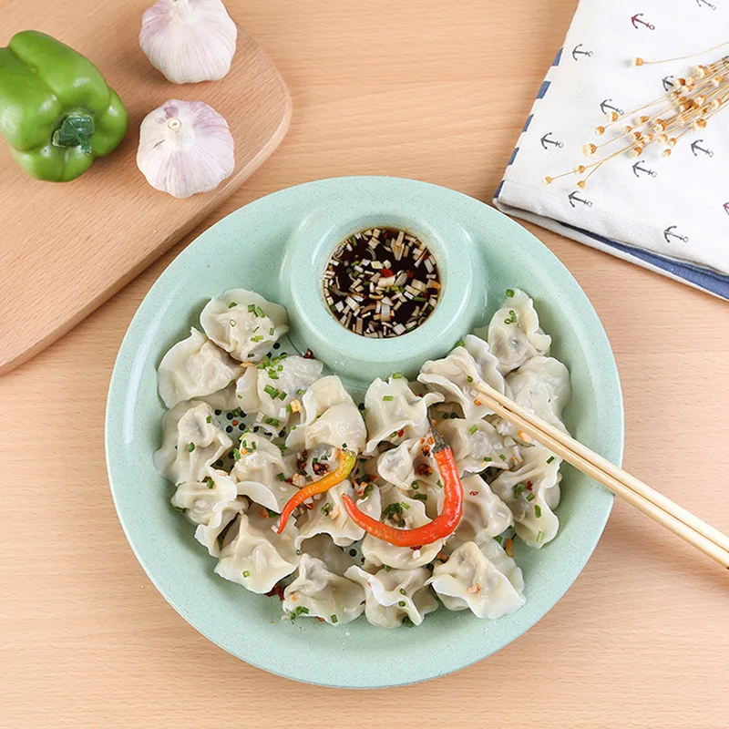 

1pcs Round Double Layer Dumplings Drain Tray with Dipping Saucer Snack Plate Fruit French Fries Holder Dish Pan Kitchen Utensils