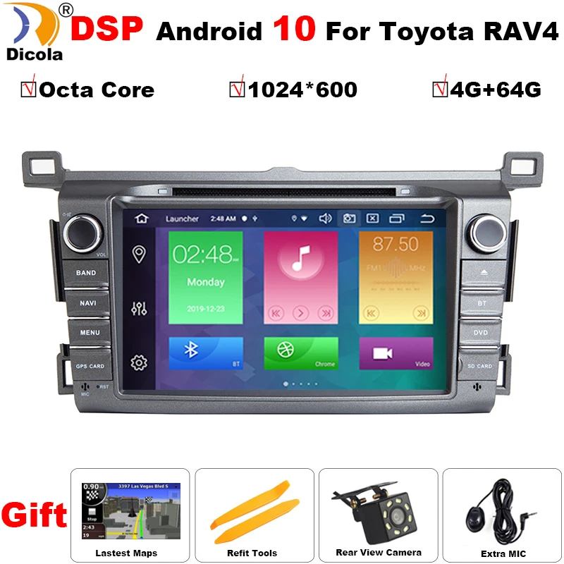 Автомобильный мультимедийный dvd-плеер 4 Гб 64 DSP IPS 2 Din Android 10 GPS для Toyota RAV4 Rav 2013 2014 2015