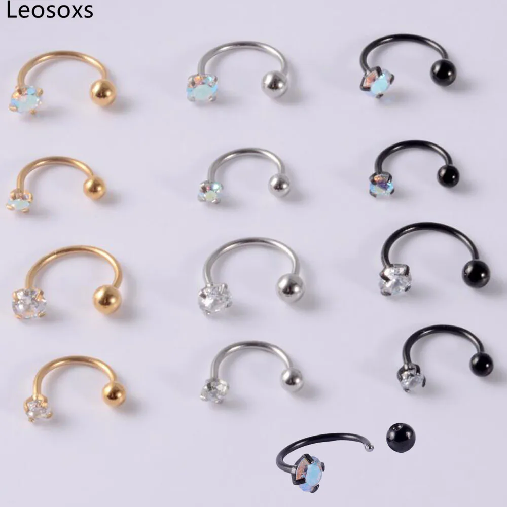 

Leosoxs 2pc Zircon Earrings Stainless Steel External Screw Ear Studs C-shaped 0.8mm Fine Needle Horseshoe Ear Bone Studs