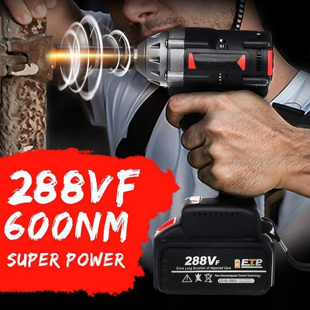 

Brushless Impact Wrench 288VF 630NM Rechargeable Cordless Electric Impact Wrench No Spark Installation Power Tool with Battery