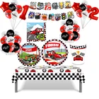 Набор декоративных одноразовых тарелок, скатертей и баннеров в виде гоночной машины для детского дня рождения