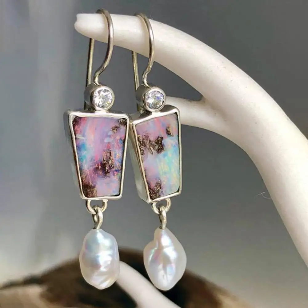 

Delicate 1 Pair Vintage Rhinestone Shiny Hook Earrings Exquisite Drop Earrings Colorful Faux Stone for Wedding