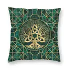 Декоративная наволочка с изображением дерева жизни с трикверой малахит и золотом
