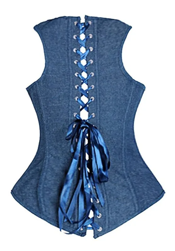 

Caudatus Corset Underbust Vest Waist Cincher Corset Vest Cowboy Blue Corsets Bustiers Tops Sexy Plus Size Fashion