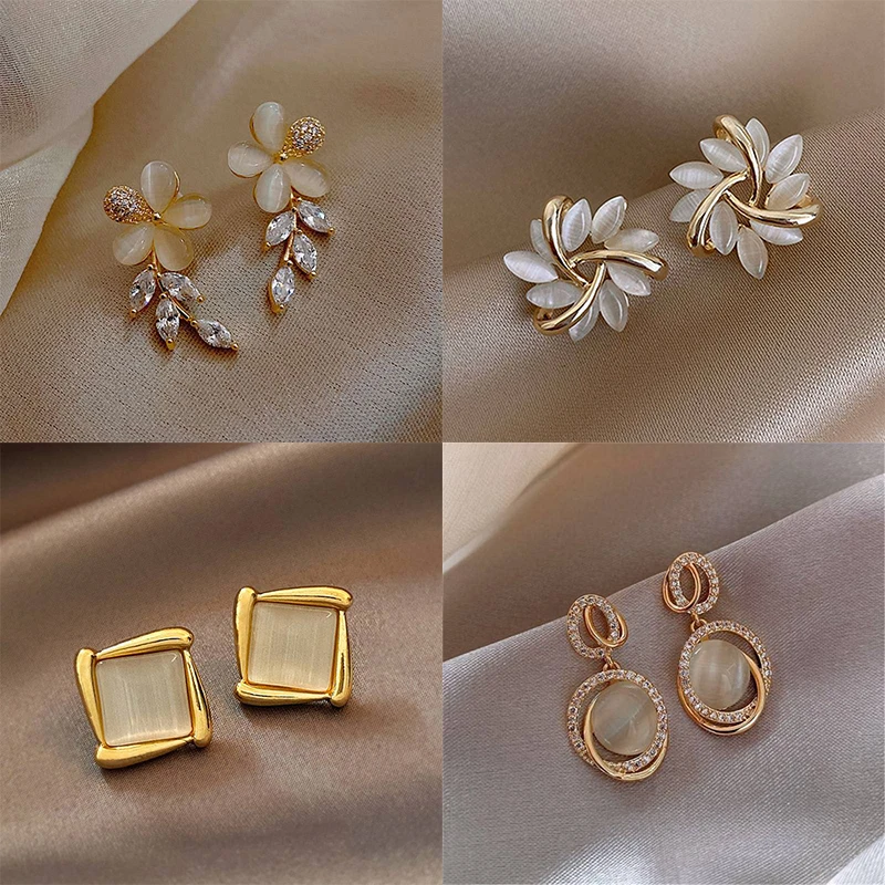 

Earrings Ins 2021 New Opal Petal Circle Stud Earring Woman Elegant and Exquisite