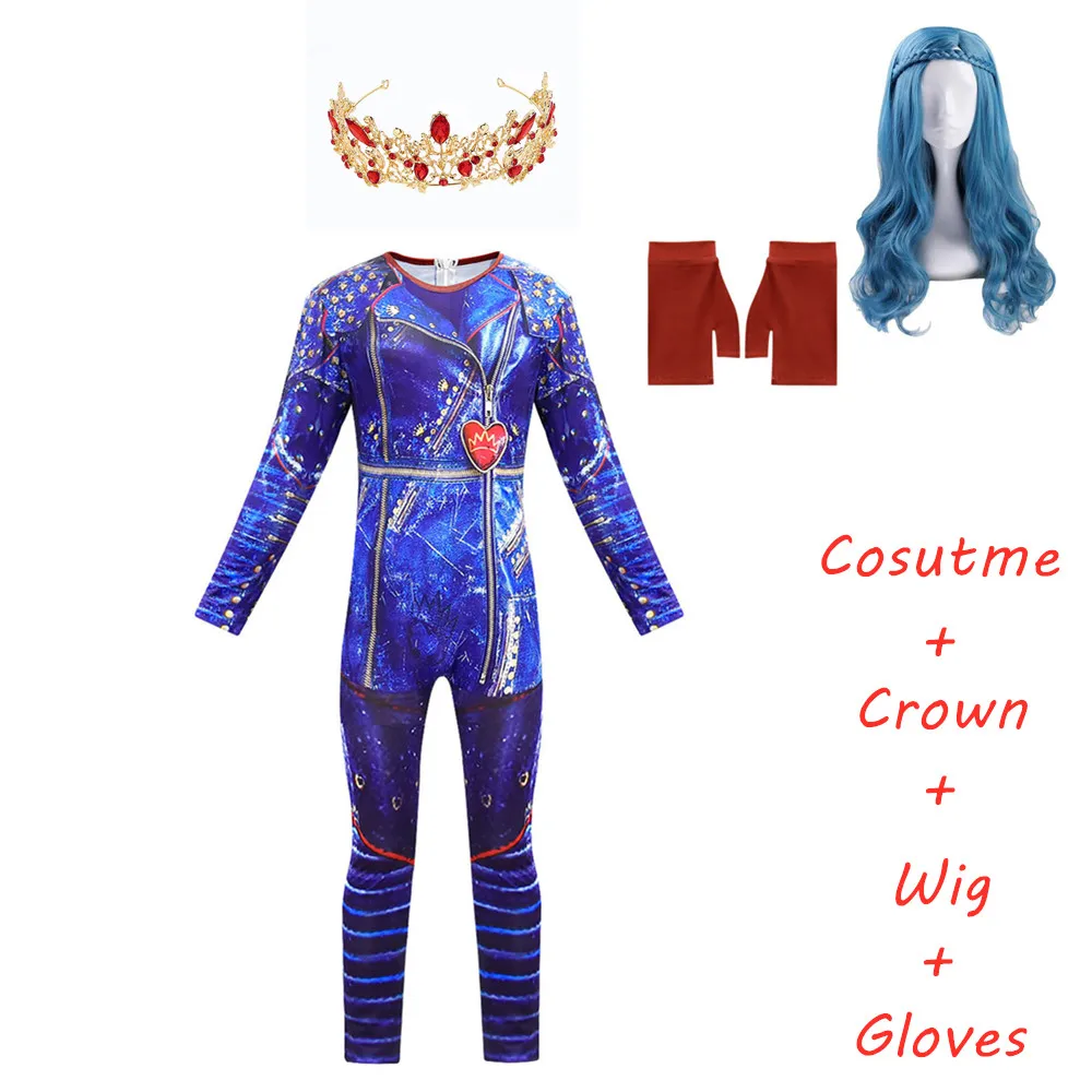 evie costumeC-4pcs Костюмы для девочек на Хеллоуин, 3 evie, детские костюмы для детей, костюм для девочек, вечерние комбинезоны для косплея, хвост русалки - Цвет: evie costumeC-4pcs