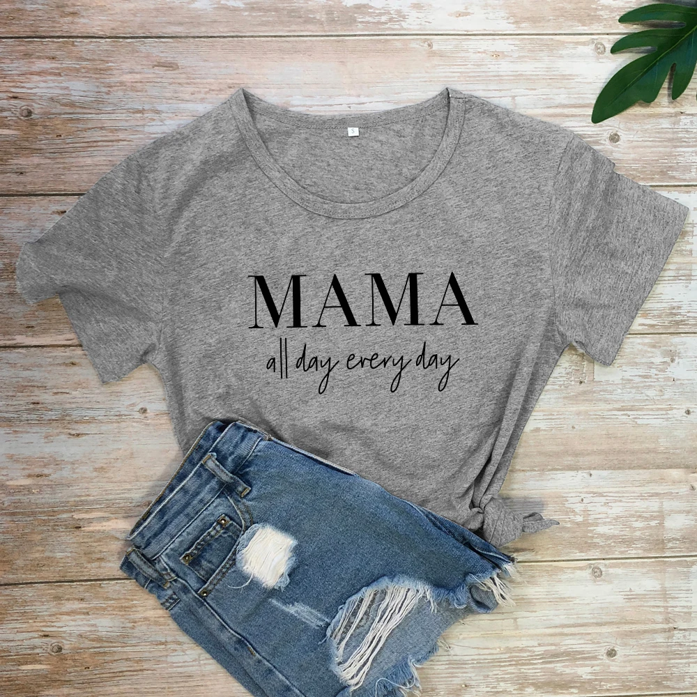 dark gray-black text MAMA All Day each футболка смешная женская из чистого хлопка Tumblr мама жизнь, подарок футболка Повседневная С буквенным принтом слоган футболки топы размера плюс - Цвет: dark gray-black text