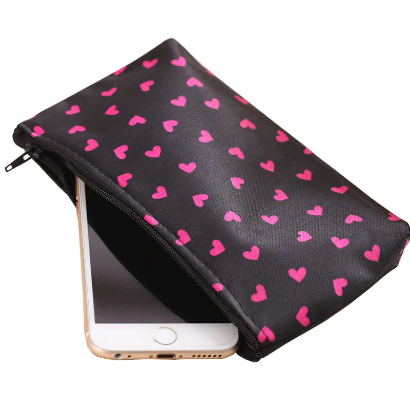 Heart pattern Black Red Woman Mini Cosmetic Make Up Bag Multi-Function Bags for Traveling Supplies Women MakeUp bag | Дом и сад