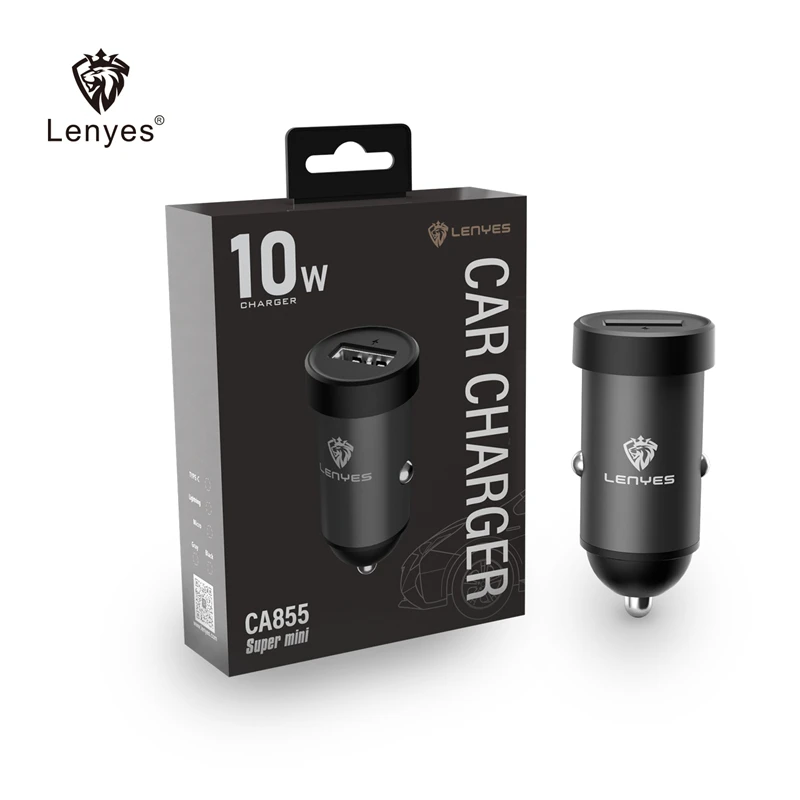 Lenyes 10 Вт Мини Автомобильное зарядное устройство с зарядным кабелем V8 type C iOS