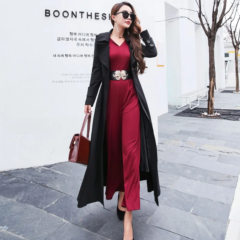 

newSpring Korean Women Vintage Long Sleeve Maxi Overcoat Female Slim Long Trench Coat A-Line Windbreaker Outwears M268