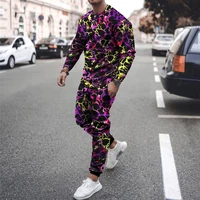 new autumn winter mens round neck sweater trousers 3d two piece rainbow dyed pattern theme sports jogging daily casual style