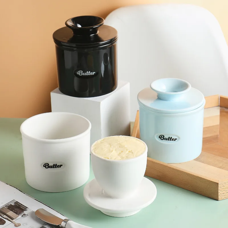 Western-Style Ceramic Butter Boxs 500ml Household Restaurant Cheese Sealed Jars With Knives Creative Simple Letter | Дом и сад