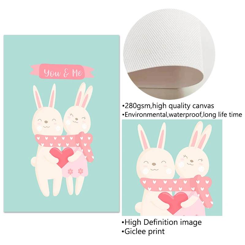 Картина на холсте с изображением счастливой любви кролика поросенка кота