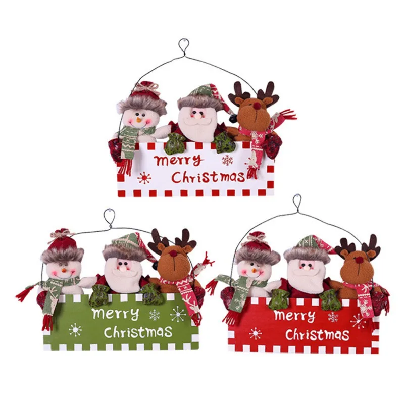 

Wooden Christmas Decor Wall Door Hanging Ornaments Doll Window Party Santa Claus Snowman Elk Door Plate Supplies Hot Hot