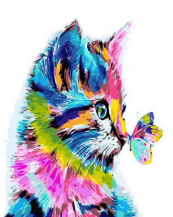 

Frameless diy painting by numbers animals wall decor picture oil painting on canvas for home decor 4050cm kitty and butterfly