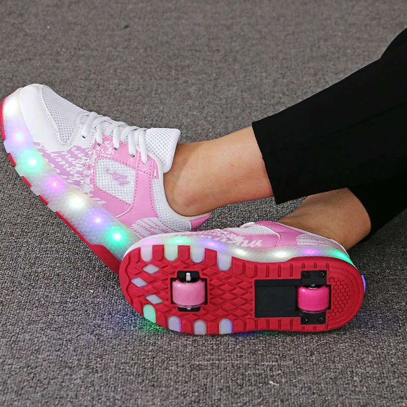 Two Wheels Luminous Sneakers on Wheels Led Light Roller Skate Shoes for Children Kids Led Shoes Boys Girls Shoes Light Up Unisex
