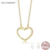silverhoo simple style heart necklace for women s925 sterling silver love shape pendent necklace three color choose fine jewelry