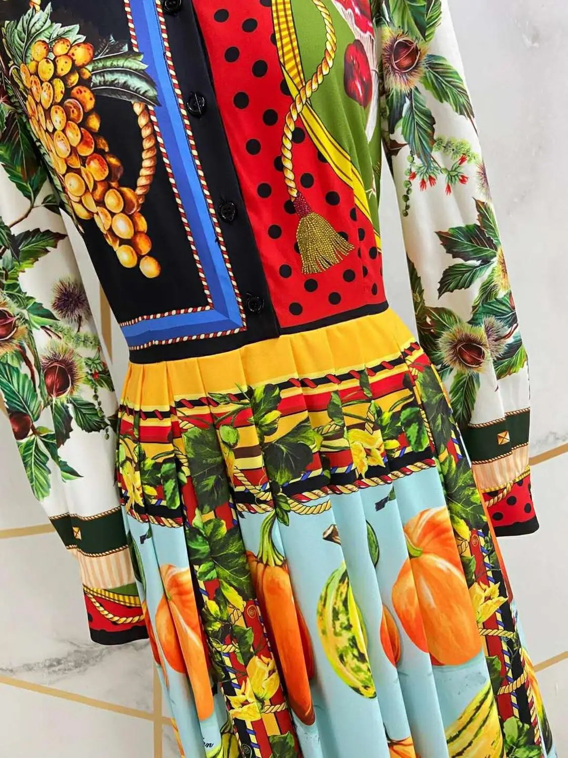 

VERDEJULIAY Vintage Designer Dress Women'S Long Sleeve Turn-Down Collar Flower Print Long Dress Bow Ladies Autumn New Vestidos