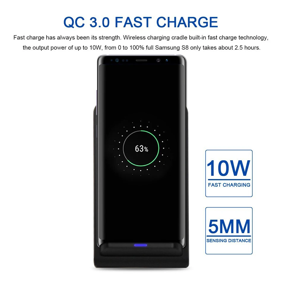 JKING 10 Вт QI Беспроводной Зарядное устройство Quick Charge 2,0 быстрой зарядки для iPhone 8 10 X samsung S6 S7 S8 2 катушки Стенд 5 V/2A& 9В/1.67A