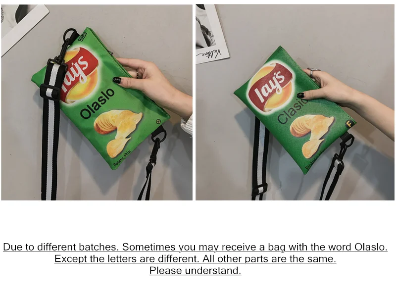 

Funny Potato Chips Crossbody Handbag Women Canvas Shoulder Bag Mini Cartoon Printing Girl Envelope Bags Female Clutch Cute Purse