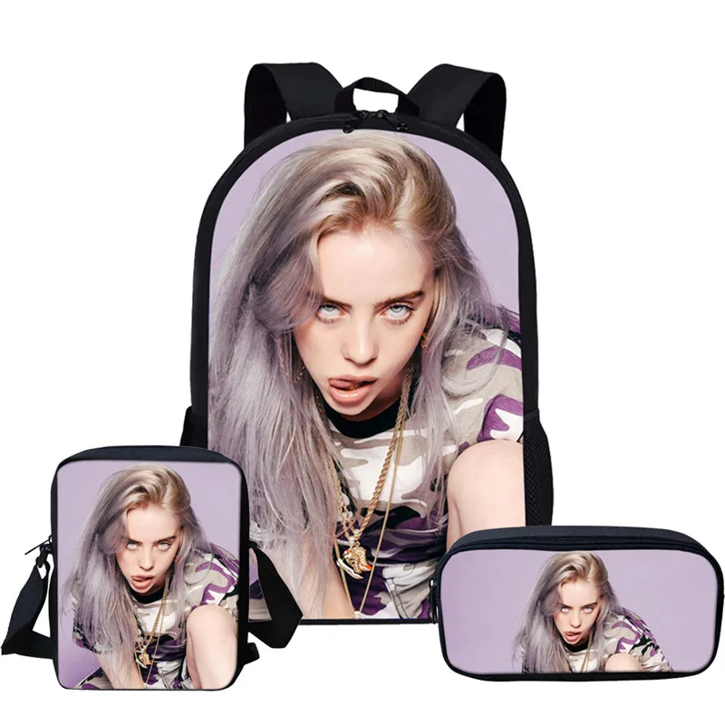 THIKIN Billie Eilish 3 шт./компл. Рюкзак Back To School детская книга мешок для маленькой девочки распылитель ранцевого типа для подростков Mochila Escolar - Цвет: as picture