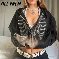 allneon grunge punk streetwear sternum diamond zip up hoodies mall gothic oversized long sleeve black sweatshirts harajuku top