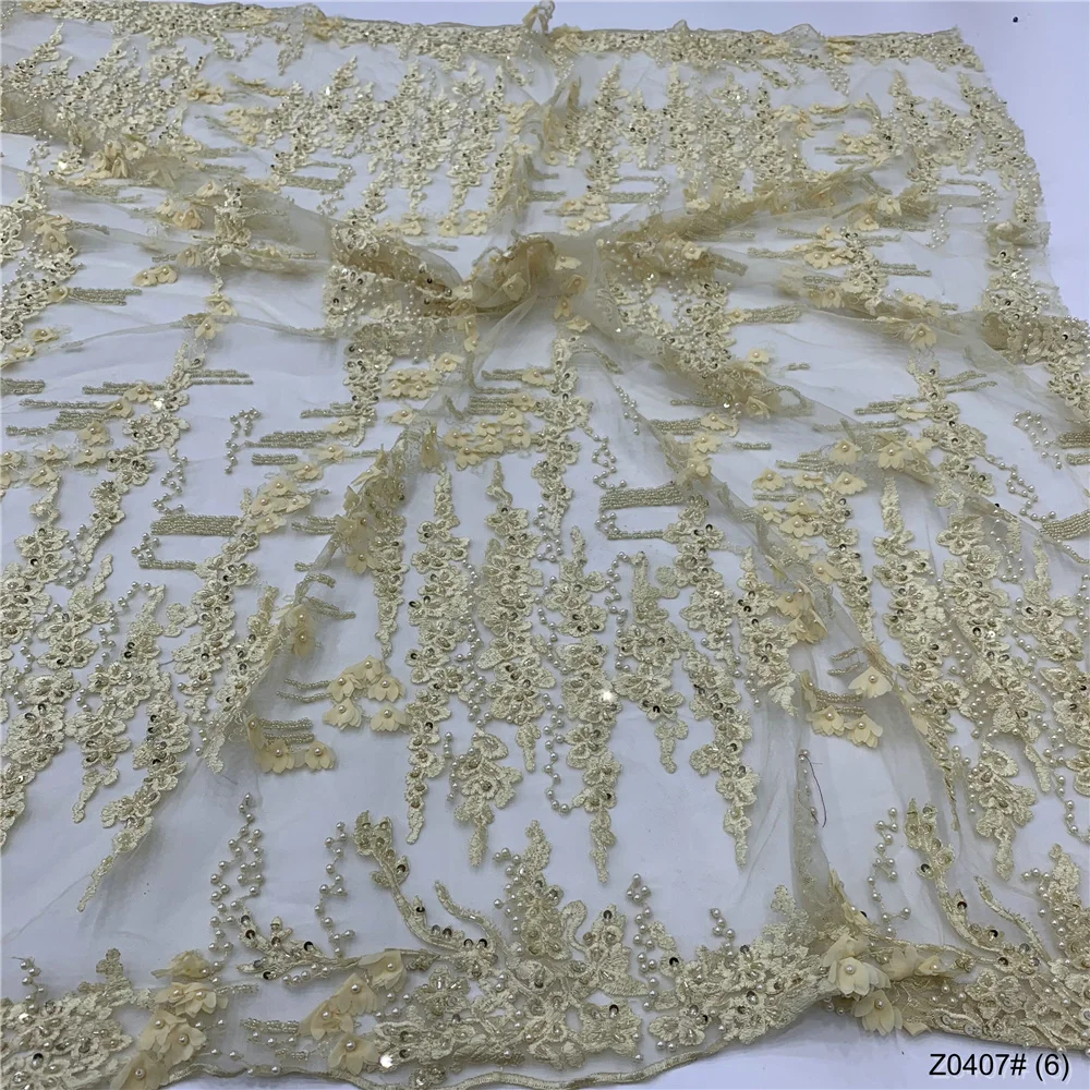 

2022 High Quality African Nigerian Tulle Lace Fabric Sequins Embroidery Swiss French Guipure Wedding Party Dress Beaded 5Yards