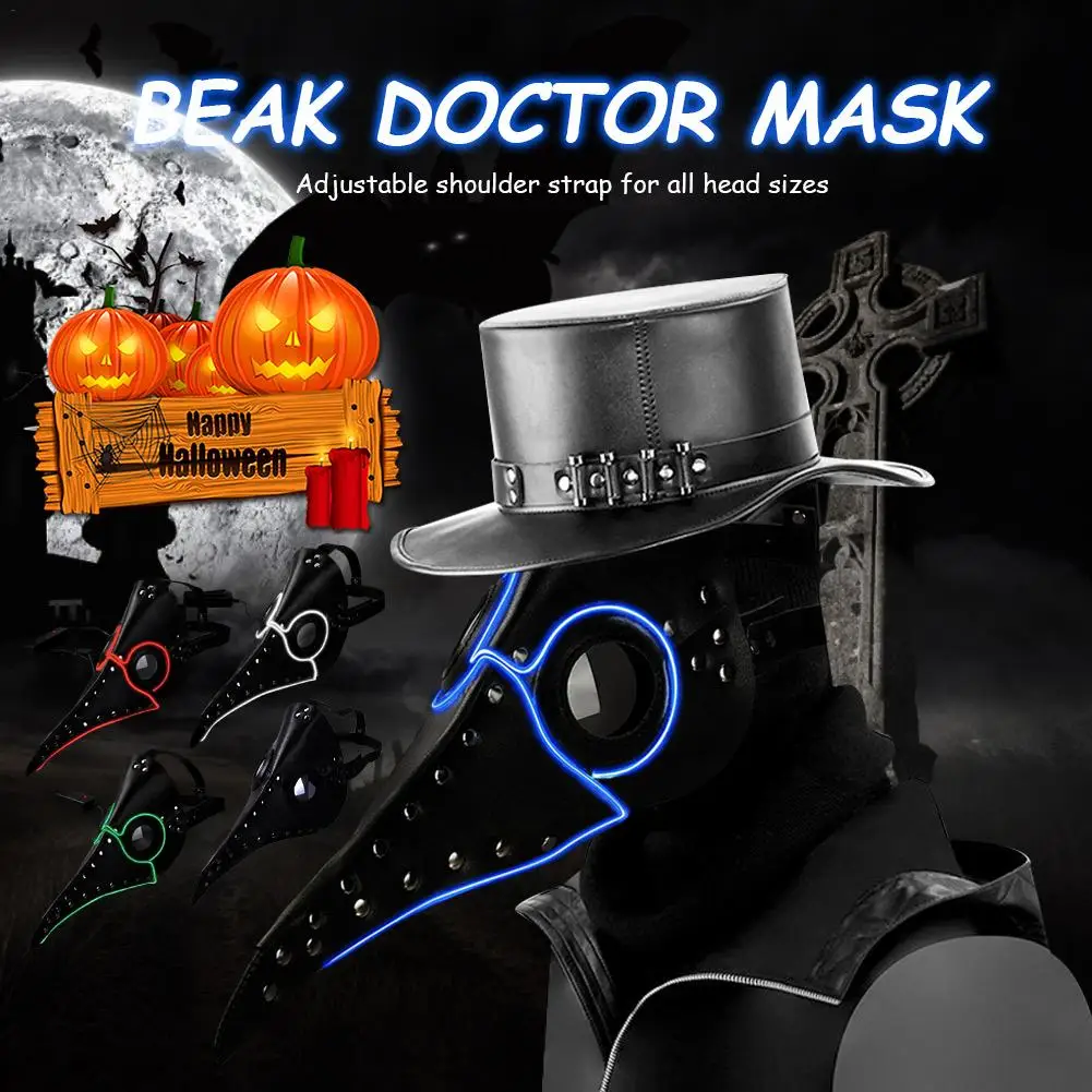 

Маска Чумного доктора для косплея EL Cos светящаяся в стиле стимпанк для Хэллоуина Костюм для косплея шар Nautch многоцветный