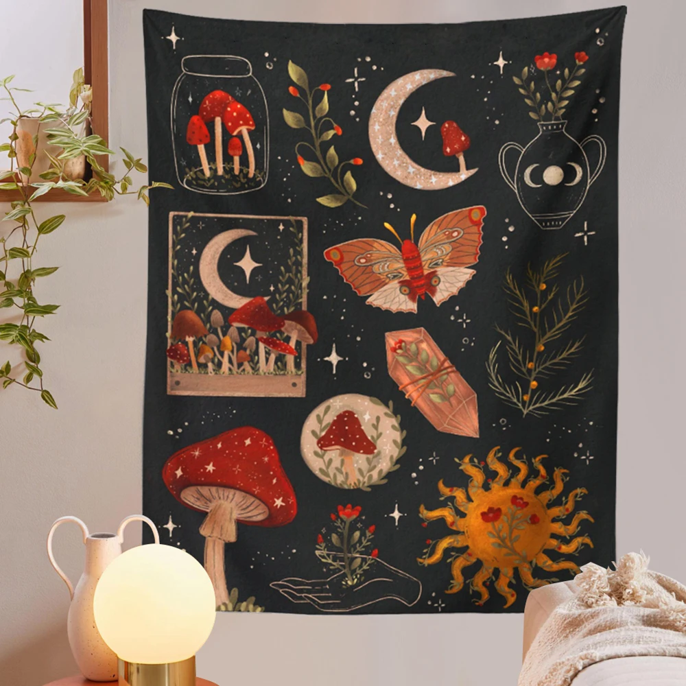 Botanical Cactus Tapestry Wall Hanging Moon Starry Mushroom Chart Hippie Bohemian Tapestries Psychedelic Witchcraft Home Decor | Дом и сад