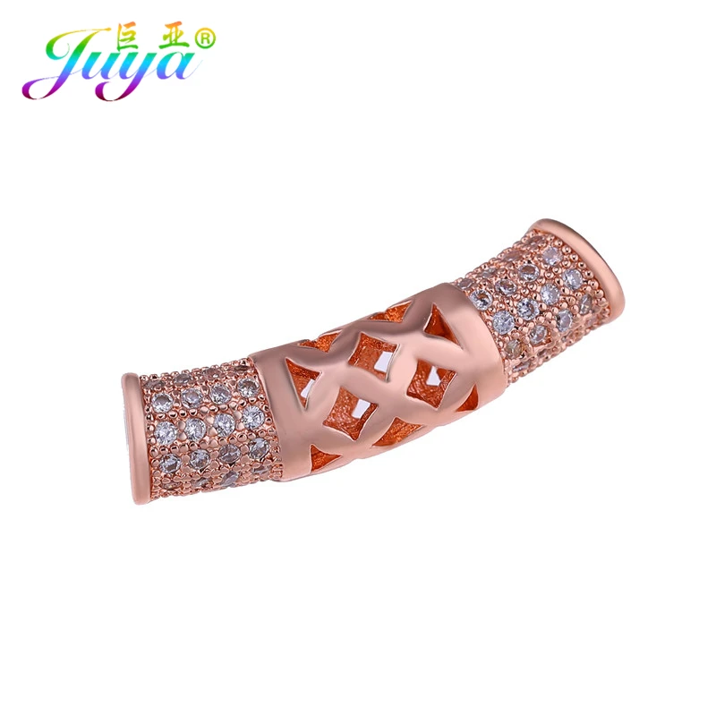 Rose Gold Juya DIY золотые/серебряные/розовые золотые разделительные бусины, поставки, микро проложенные циркониевые изогнутые трубчатые бусины для изготовления ювелирных изделий из натурального камня и жемчуга - Цвет: Rose Gold
