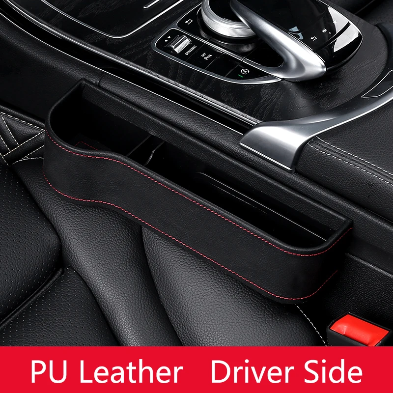 Leather Black Left Автомобильное кресло с разрезом, карманный органайзер, коробка для хранения из искусственной кожи, коробка для телефона для бутылок, держатель для чашек, автомобильные аксессуары для интерьера - Название цвета: Leather Black Left