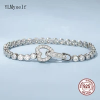 real 925 silver 15 19cm bracelet pave 3mm shiny zircon heart design eternal wedding engagement gift beautiful love jewelry