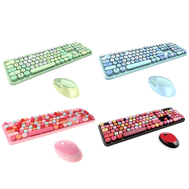 

Wirel Keyboard and Mouse Set Sweet Mixed Color Cute Portable 2.4Ghz Keyboard and Mouse for Desktop Notebook