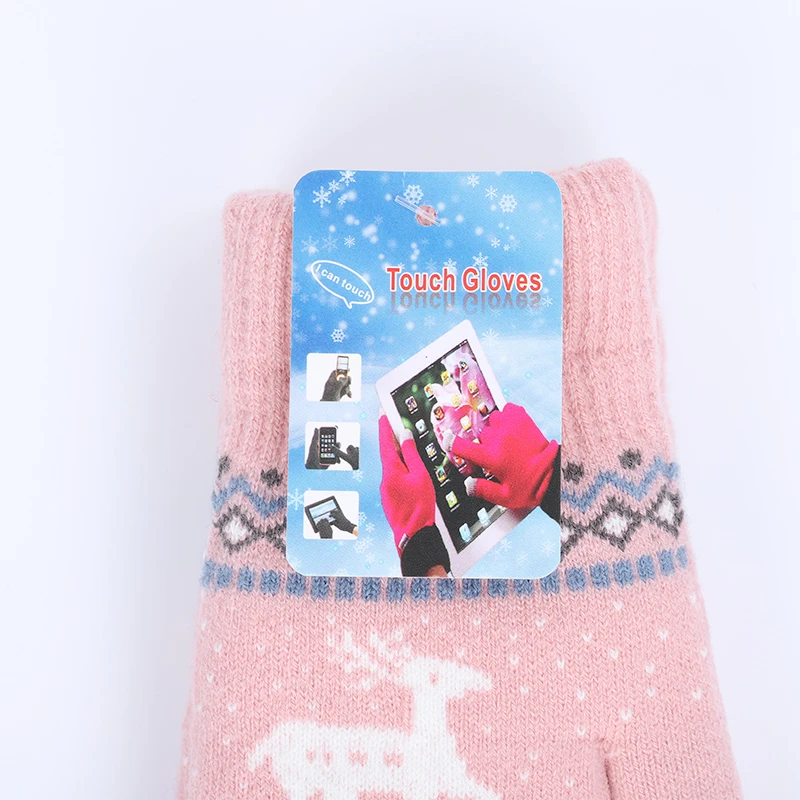 Зимние женские винтажные вязаные перчатки с оленем утепленные сенсорным экраном