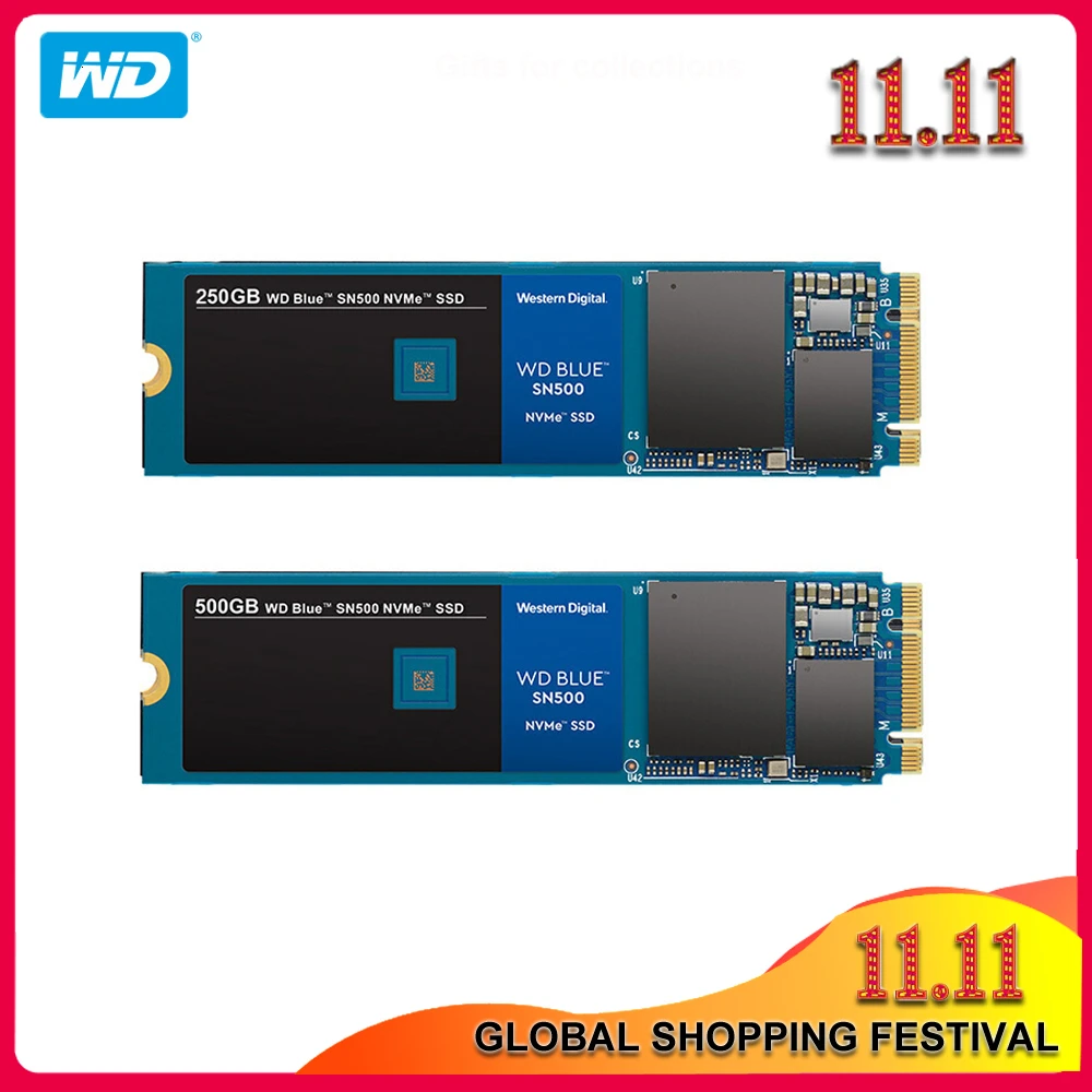 100% Оригинальный Western Digital Blue SN500 SSD 250GB 500GB M.2 2280 NVMe PCIe Gen3 * 2 Внутренний твердотельный