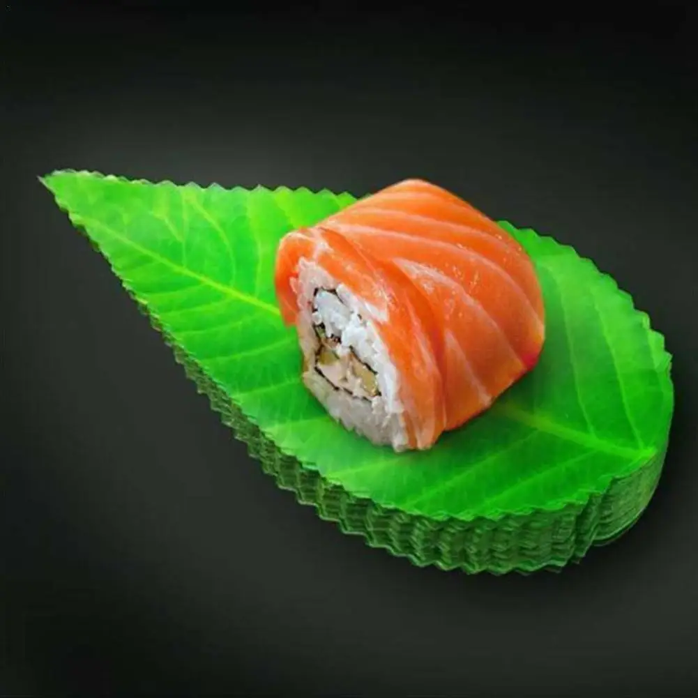 

200Pcs Japanese Food Sushi Decoration Leaves Plastic Green Leaf Sushi Green Grass Sashimi Decorative Kitchen Cooking Decor Tool