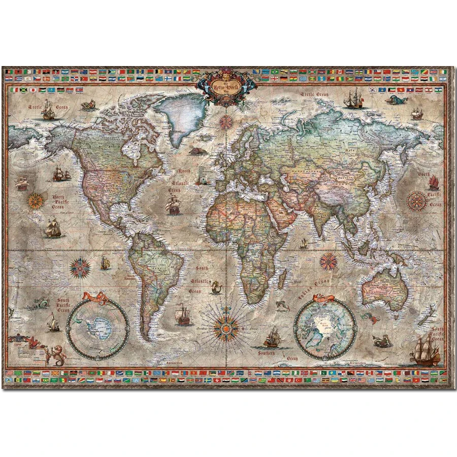 Большая абстрактная винтажная карта мира алмазная вышивка картина из