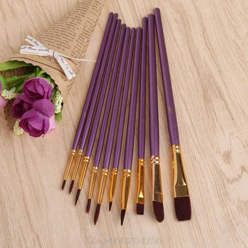 

10Pcs Purple Artist Paint Brush Set Nylon Hair Watercolor Acrylic Oil Painting Brushes Drawing Art Supplie Jy17 20 Dropship