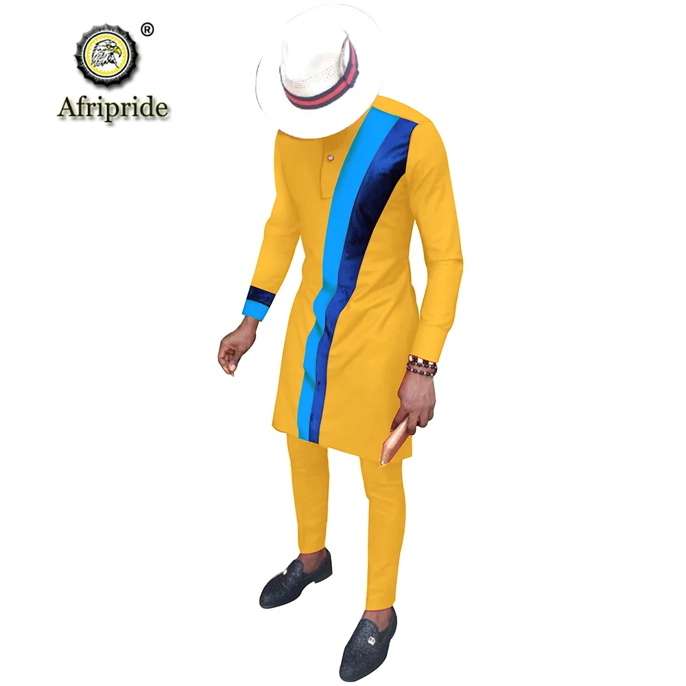 Men`s Casual African Clothing Long Sleeve Shirts and Pants Suit Dashiki Outfits Ankara Attire Plus Size AFRIPRIDE S2016002