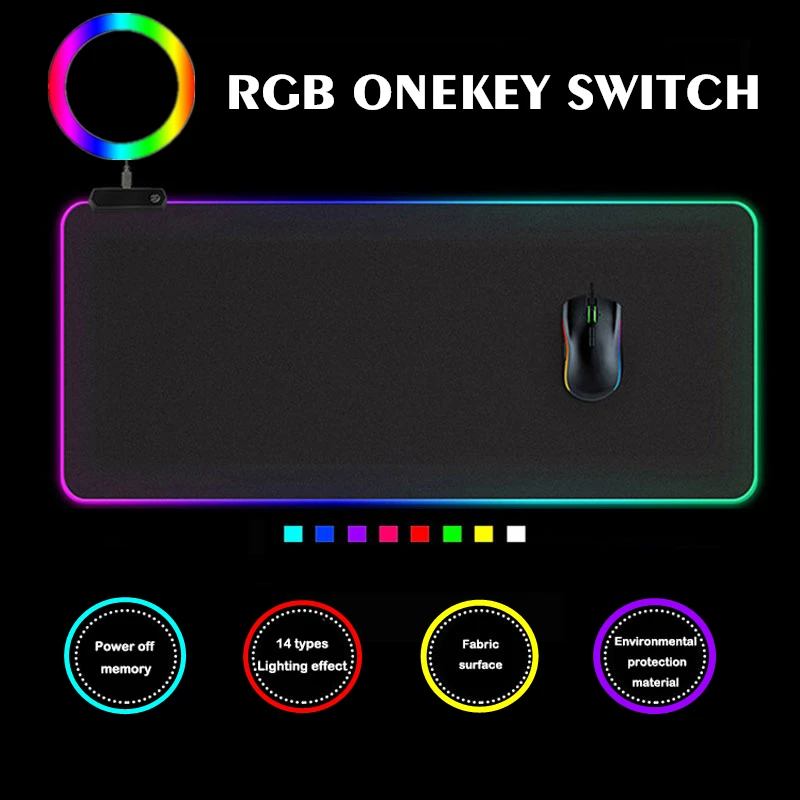 

LED Light Gaming Mouse Pad RGB Large Keyboard Cover Non-Slip Rubber Base Computer Carpet Desk Mat PC Game Mouse Pad